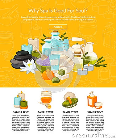 Vector landing page illustration with cartoon beauty and spa elements Vector Illustration