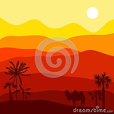 Vector landscape with camel Vector Illustration