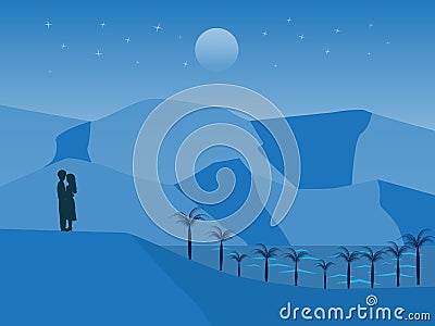 Vector landscape with couple standing on the hill Vector Illustration