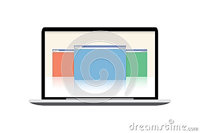 Vector laptop mockup - display with open windows Vector Illustration