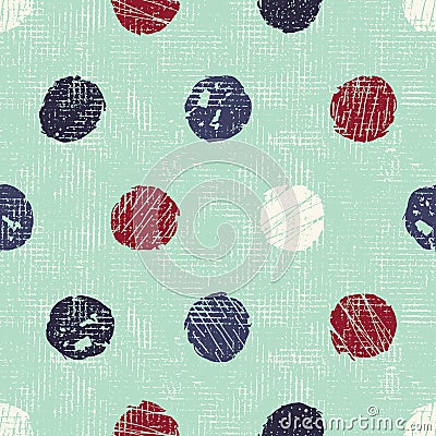 Vector large hand drawn multicolored canvas textured polka dots seamless repeat pattern background. Stock Photo