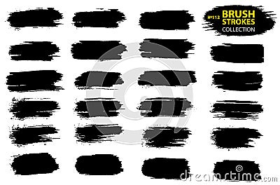 Vector large set different grunge brush strokes. Dirty artistic design elements isolated on white background. Black ink Vector Illustration