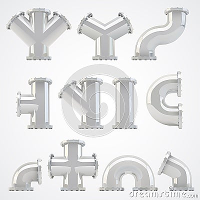 vector large set of plumbing steel pipes with flange Vector Illustration