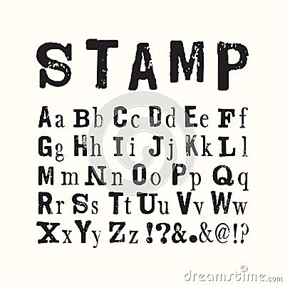 Vector latin stamp font. Vector stamp abc with grunge texture. Vector Illustration