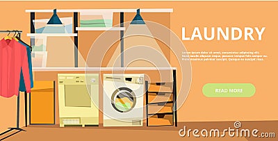 Vector laundry horizontal banner in flat style Vector Illustration