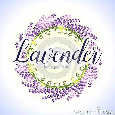 Vector lavender wreath. Beautiful violet lavender flowers colmposition. Design element. vector illustration. Vector Illustration