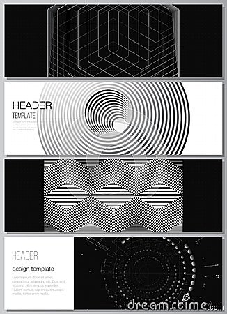 Vector layout of headers, banner templates for website footer design, horizontal flyer design, website header.Black Vector Illustration