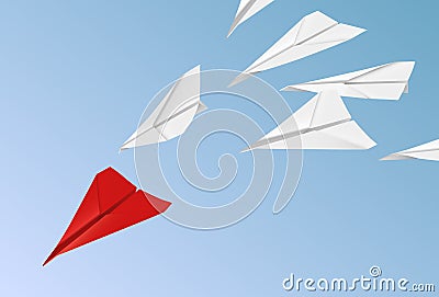 Vector leadership themed illustration with white paper planes following red Vector Illustration