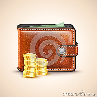 Vector Leather Wallet with Coins Vector Illustration