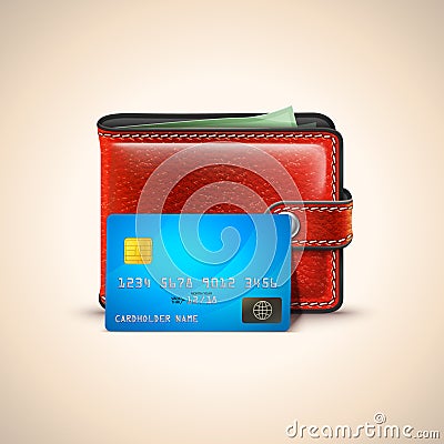 Vector Leather Wallet with Credit Card Vector Illustration