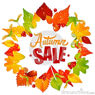 Vector Leaves Frame with Autumn Sale Text Vector Illustration