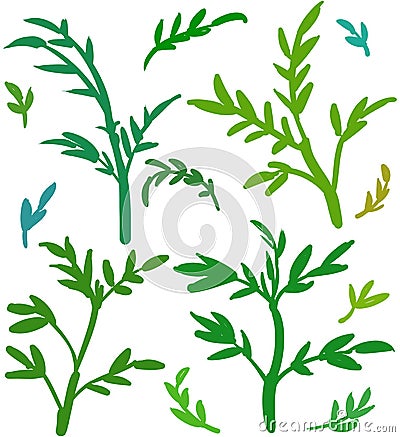 Vector leafs silhouettes pattern. Different tints of green. Stock Photo