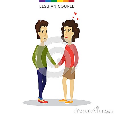 Vector lesbian couple love concept. Family of two women. Romantic illustration. Vector Illustration