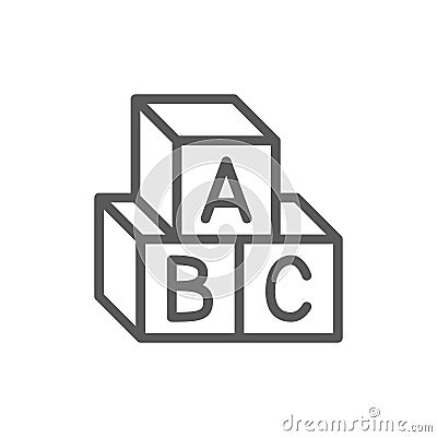 Letter cubes, alphabet toys line icon. Vector Illustration