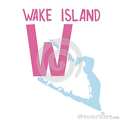 Vector. Letter W and country Wake Island. Ðlphabet Vector Illustration