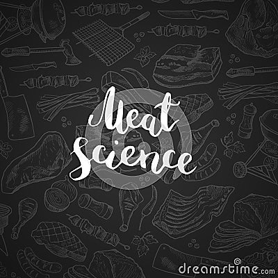 Vector lettering on chalk with hand drawn meat elements Vector Illustration