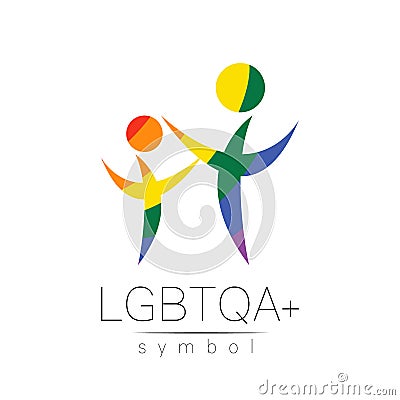 Vector LGBTQA family symbol. Pride flag background. Icon for gay, lesbian, bisexual, transsexual, queer and allies Vector Illustration