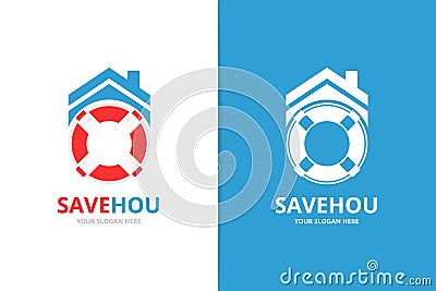 Vector lifebuoy and real estate logo combination. Unique lifeboat and rent logotype design template Vector Illustration