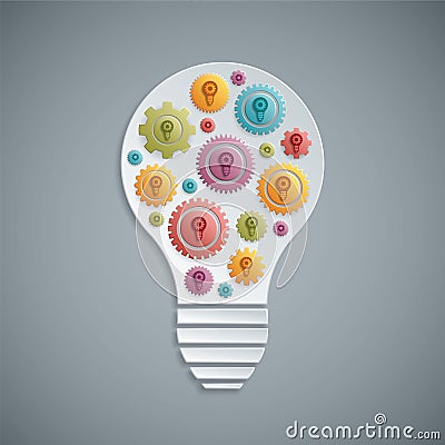 Vector light bulb with cogs gears. Creativity concept Vector Illustration