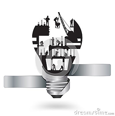 Vector light bulb with construction worker idea Vector Illustration