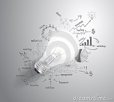 Vector light bulb with drawing business success st Vector Illustration