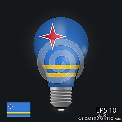 Vector light bulb with flag of Aruba, 3D rendering isolated on gray background.Web Vector Illustration