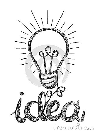 Vector light bulb icon with concept of idea. Doodle hand drawn s Vector Illustration