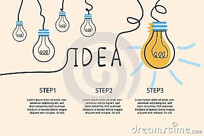 Vector light bulb icons with concept of idea. Original scribble Cartoon Illustration