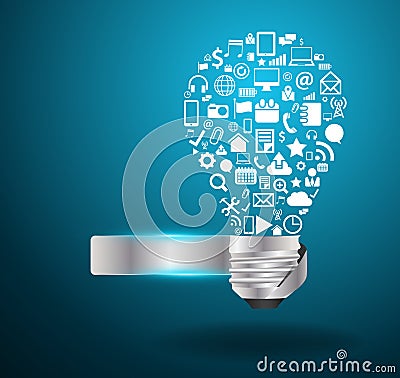Vector light bulb idea with social media applicati Vector Illustration