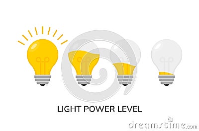 Vector light bulb power level icon isolated. Light lamp symbol electric concept Vector Illustration