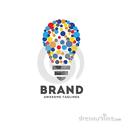 Vector light bulbs with particle dots logo Vector Illustration