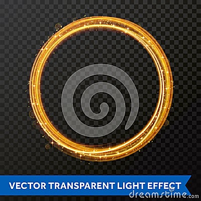 Vector light effect of circle line gold swirl. Glowing light fire flare trace. Vector Illustration