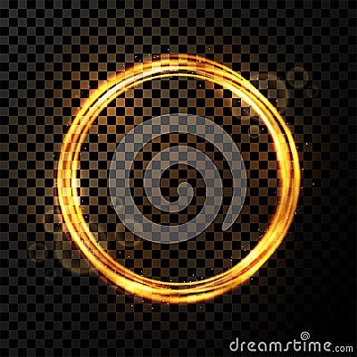 Vector light effect on transparent background. Golden transparent light with dynamic swirl in round shape Vector Illustration