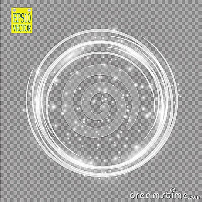 Vector light ring. Round shiny frame with lights dust trail particles on transparent background. Vector Illustration