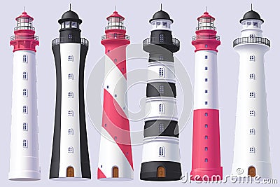 Vector Lighthouse, light house, beacon set Vector Illustration