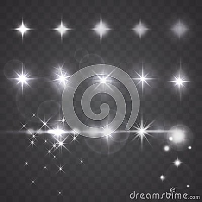 Vector lights, stars or camera lens effects on dark background Vector Illustration