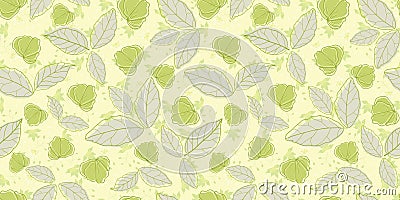 Vector lime green spring flowers leaves drawing texture seamless pattern. Elegant summer fabric print Vector Illustration