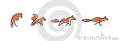 Vector line art of abstract orange fox jumping and running, fox wall art Vector Illustration