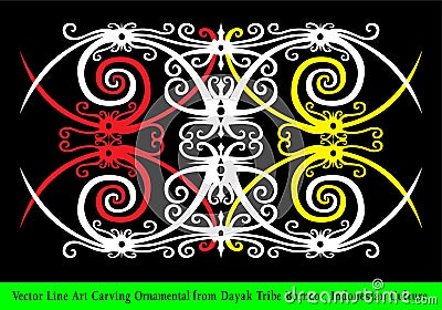 Seni Ukir Dayak Borneo Vector Line Art Carving Ornamental from Dayak Tribe Borneo , Indonesian Culture Vector Illustration