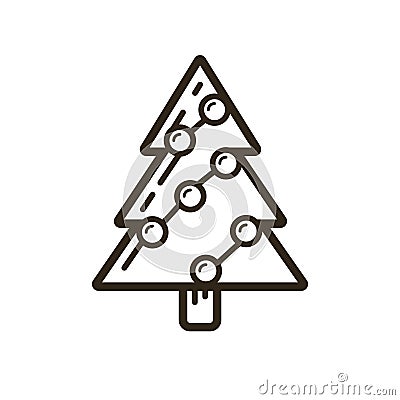 Vector line art icon of decorated Christmas tree Vector Illustration