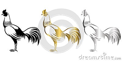 A bantam It is standing there are three color black gold silver Vector Illustration