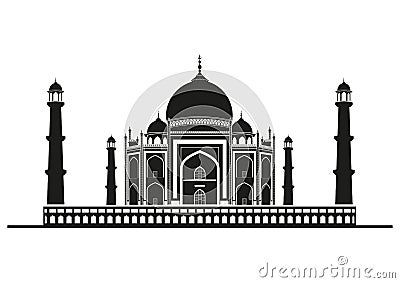 Silhouette of The Taj Mahal Indian temple Vector Illustration