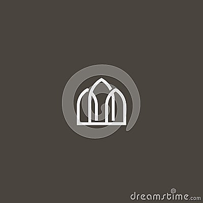 Vector line art outline iconic sign of three gothic pointed arches or windows Vector Illustration