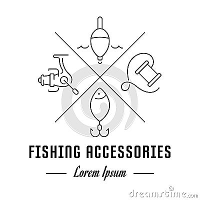 Vector Line Banner Fishing Accessories. Stock Photo