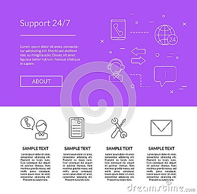 Vector line call support center icons linear Vector Illustration