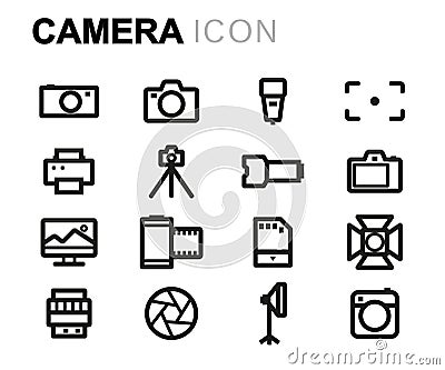 Vector line camera icons set Stock Photo