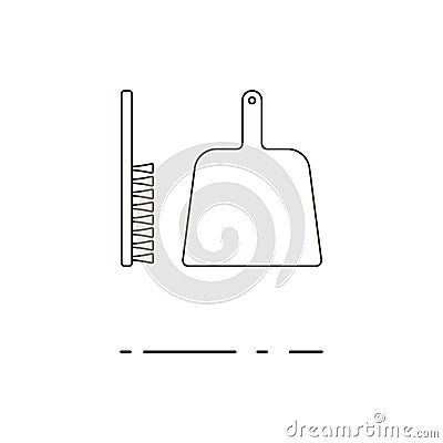 Vector line dustpan and brush icon on white background Stock Photo