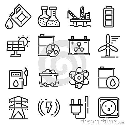 Vector line Energy, electricity, power icons set Stock Photo