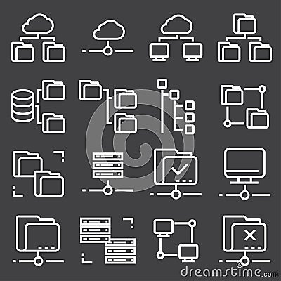 Vector line folder tree icons set Vector Illustration