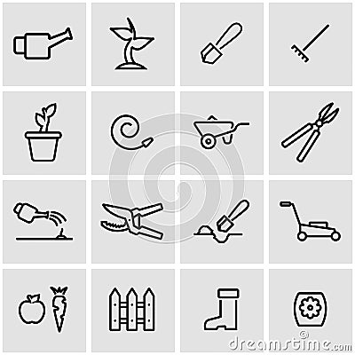 Vector line gardening icon set Stock Photo